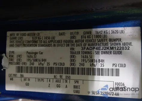 2019 Ford Fiesta Se z USA, uszkodzony, nr VIN 3FADP4EJ2KM122032